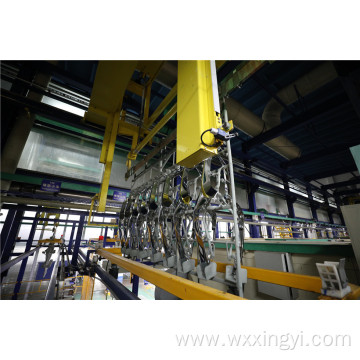 Acid copper plating line workpiece is electroplating